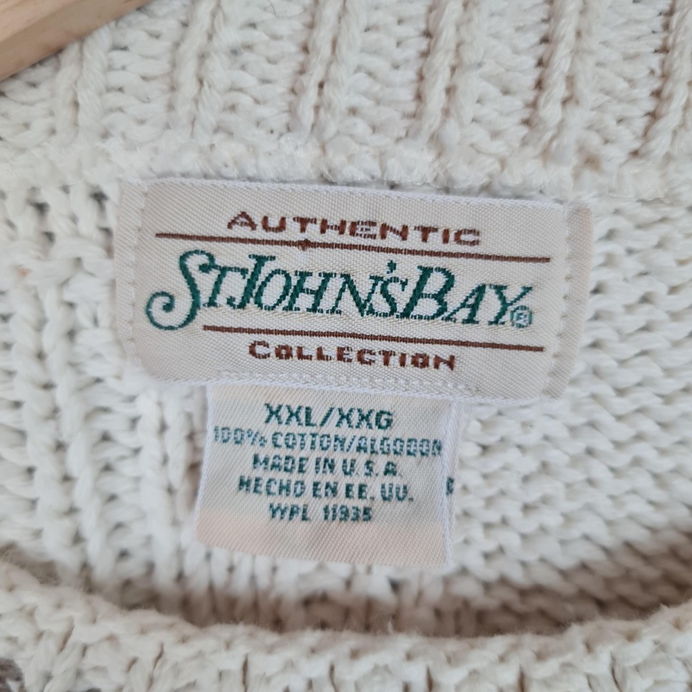 Vintage St Johns Bay Sweater Mens 2XL Cream Mallard Duck Embroidered Knit 90s - Picture 15 of 16